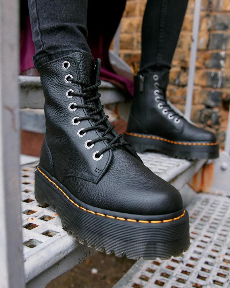 Botas Plataforma Dr Martens Jadon Pisa Cuero Mujer Negros | MX 538XYU